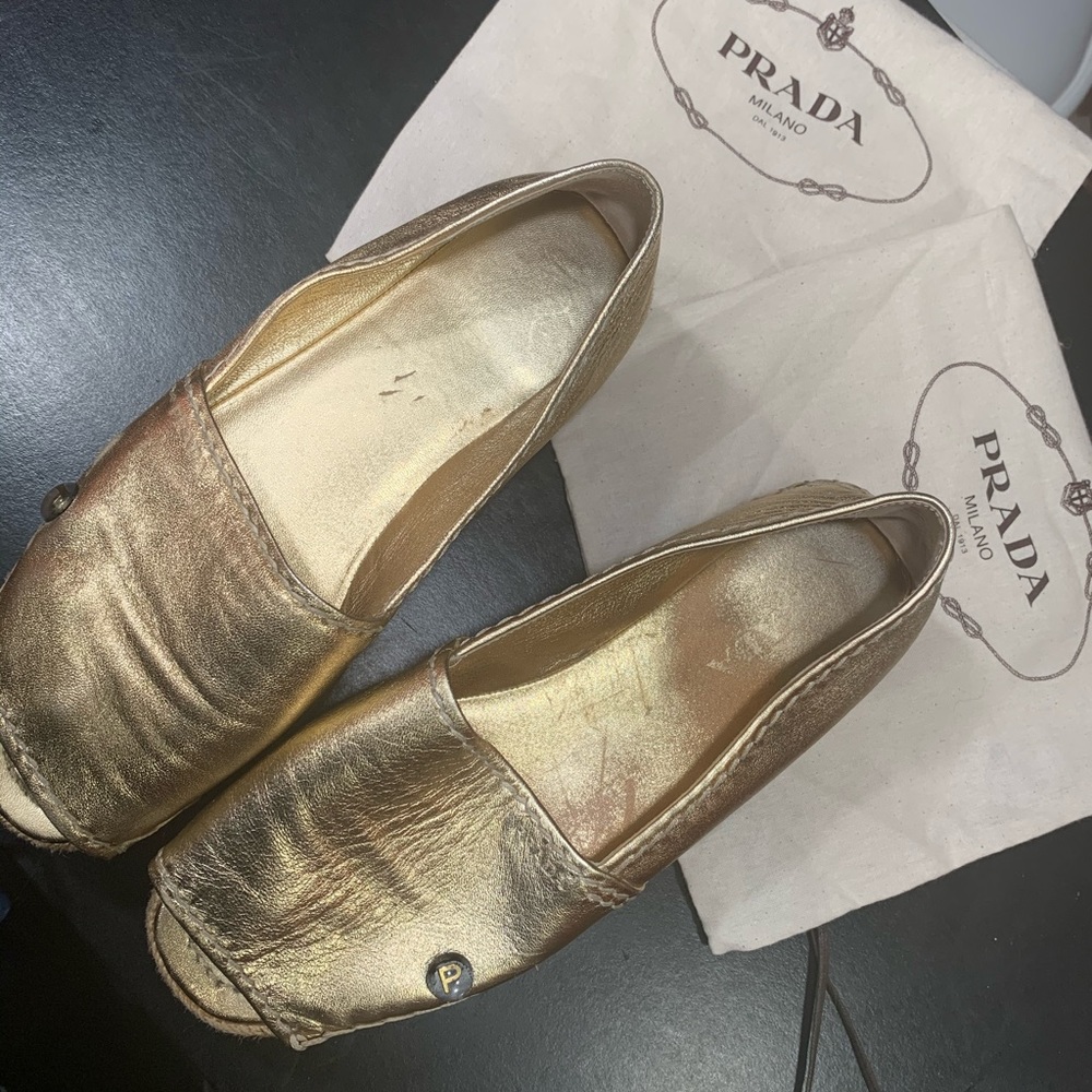 Prada gold platform sandals